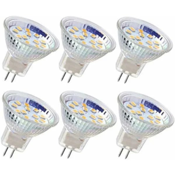6 stk MR11 LED-pære GU4 3W 18LED, 20W tilsvarende, Ikke-dæmpbar, 12V AC/DC, Koldt hvidt lys, til hjemme- og landskabsbelysning