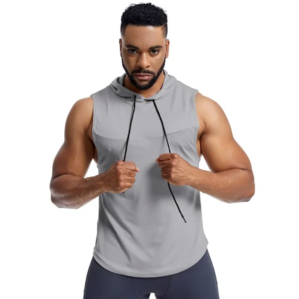 Herr Muskeltröja med Luva, Ärmlös Gym Hoodie