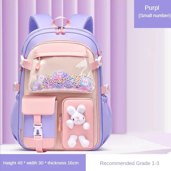 Grunnskole Skolesekk Jenter Skolesekk Lett Barneryggsekk Kawaii Vanntett Skolesekk Lilla liten