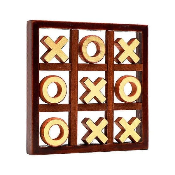 1 sæt Trælegetøj-xo skakbræt tic-tac-toe skak ni-felts skak trælegetøj skaklegetøj cirkel kryds tredimensionel