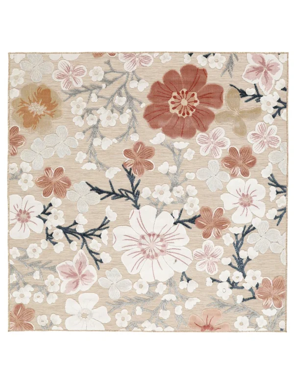 Cherri Binnen-/Buitenkleed Wasbaar 200X200 Beige/Roze Vierkant Vloerkleed