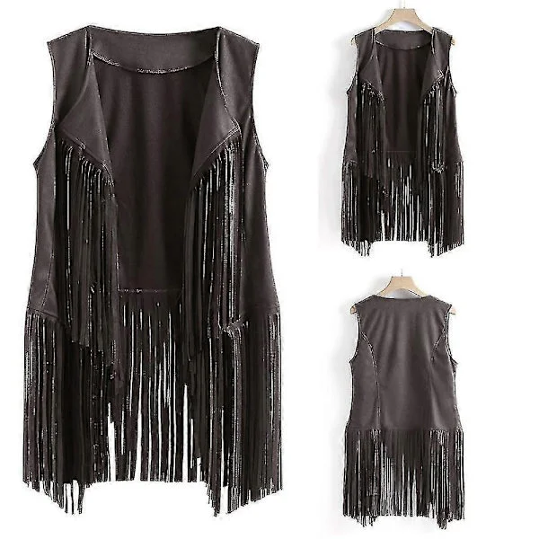 1920'er Dame Cowboy Cowgirl Tofs Vest Ærmeløs Vest Hippie Jakke Retro Motorcykeljakke - Perfekt Grå