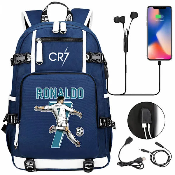 CR7 Football Backpack USB Charging Ronaldo School Bag Travel Laptop Bag for Teenagers Students