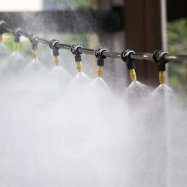 10m Automatisk Bevattningssystem med Mikroduschar, Spraykylningssystem för Trädgård, Jordbruk, Växthus, Bevattning, Mässingsspray