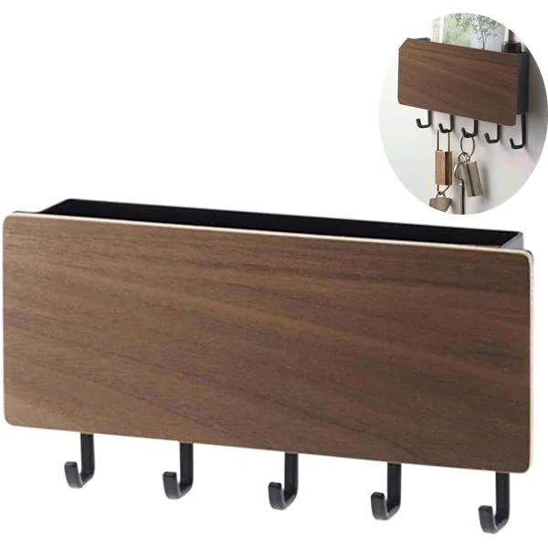 Key Holder, Key Cabinet Key Board Key Rack Key Holder Modern Wall Organizer for Home Shelf Plastic Walnut ABS Self-Adhesive Without Holes