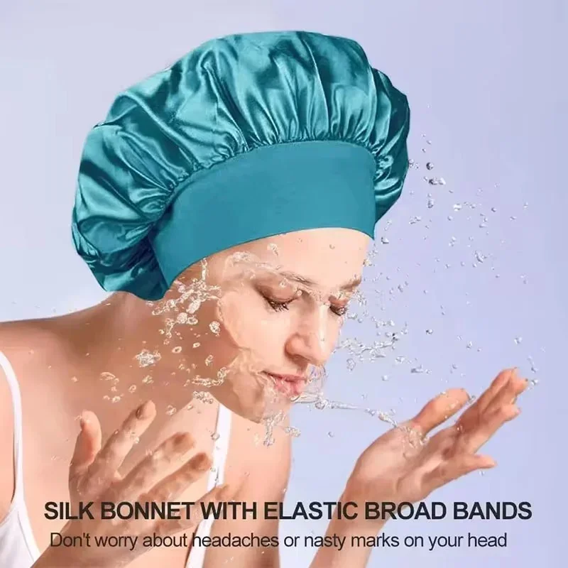 AliExpress - Bonnet doublé en Satin de soie douce, 1 pièce, grand Bonnet de cheveux en Satin, Bonnet de douche de sommeil domestique, couverture 