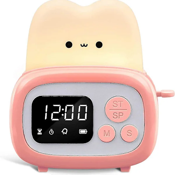 Söt Timer Klocka Brödrost Lampa USB Laddning Sänglampa LED Digital Bordsklocka Väckarklocka