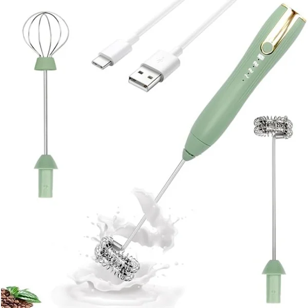 Melkeskummer - Håndholdt melkeskummer med dobbel visp og USB-C - 3-trinns justerbar kaffe-, melke- og drikkeskummer