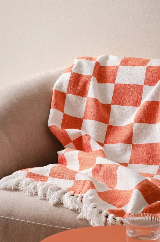 Jotex - Plaid 130x170 Cm Bomuld Orange PAULA Køb Plaider & tæpper hos Jotex