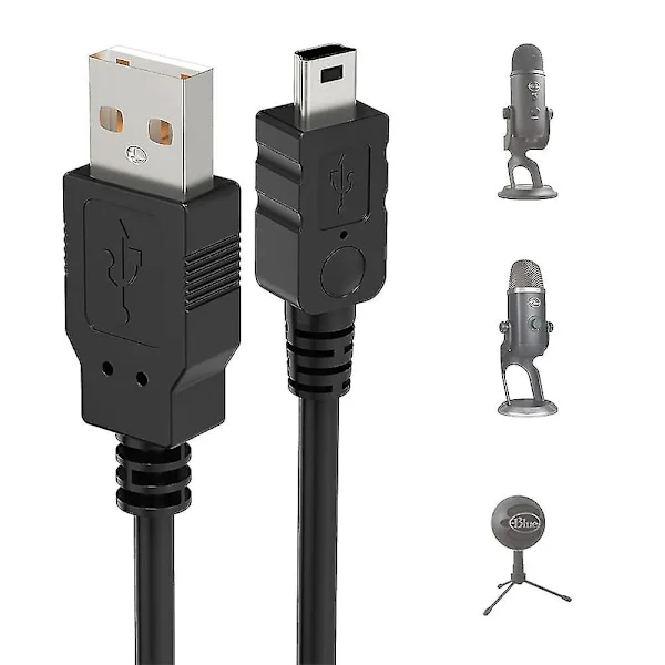 USB-kabel for Blue Yeti, 2m Yeti mikrofon strømledning USB A hann til Mini datatransferkabel for Blue Yeti USB-mikrofon, Blue Snowball Ic