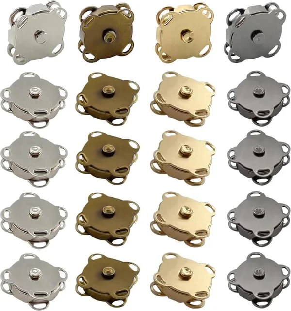 20 stycken magnetiska tryckknappar, 14 mm magnetiska tryckknappar för sömnad, 4 färger magnetisk knapp med syhål tryckknappar för väskor kläder Cr