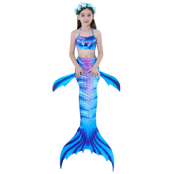 [KK]Mermaid Fins for Swimming 3 Pcs Girls Swimsuits Princess Bikini Swimsuit Set for Kids, Girls, Children Blue Blue Mermaid