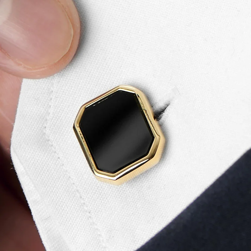 Octagonal Gold-Tone Cufflinks with Onyx inlay for Men