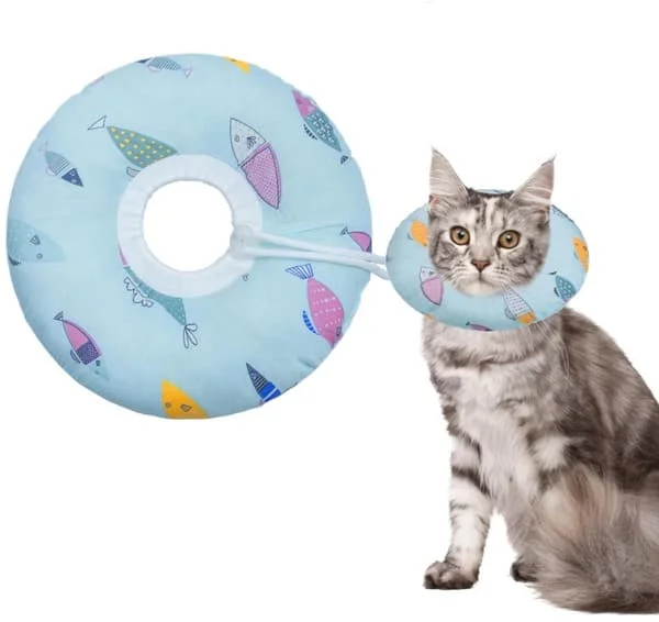 ING 1-pakke, Blød Kattekrave Kegle, Justerbar Kattegenoptræningskrave, Sød Elektronisk Donutkrave, Til Sårheling (Lyseblå, Størrelse S, 12-22 cm)