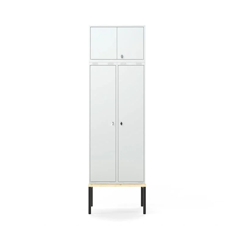 Klädskåp, 2-sektioner, överskåp, bänkstativ, 2620x800x550 mm, grå