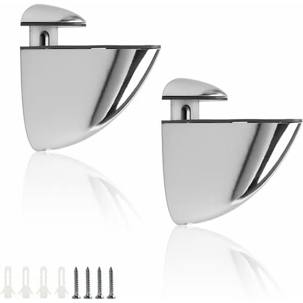Wall Shelf Bracket, 2 Adjustable Wall-Mounted Glass Brackets with 4 Screws, Smooth and Stable, 2-33mm Thick Glass, for Shelves and Corner Storage