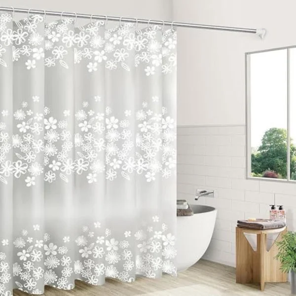 Shower Curtains 180x200 cm, Bath Curtains Transparent Shower Curtain with Floral Pattern PEVA Waterproof, with Shower