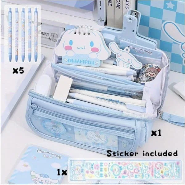 【NX】7-delars set med brevpapper 9-lagers pennfodral med stor kapacitet - söt design, förvaringsväska i canvas Kompatibel med elevers brevpapper