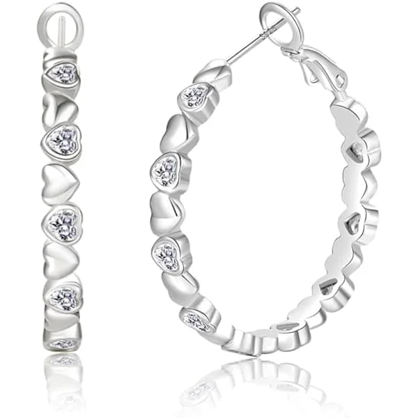 S925 Sterling Sølv Øreringe Cubic Zirconia Sølv Hoop Øreringe til Kvinder Hypoallergeniske Lette Hjerte Hoop Øreringe 40mm 40mm 40mm