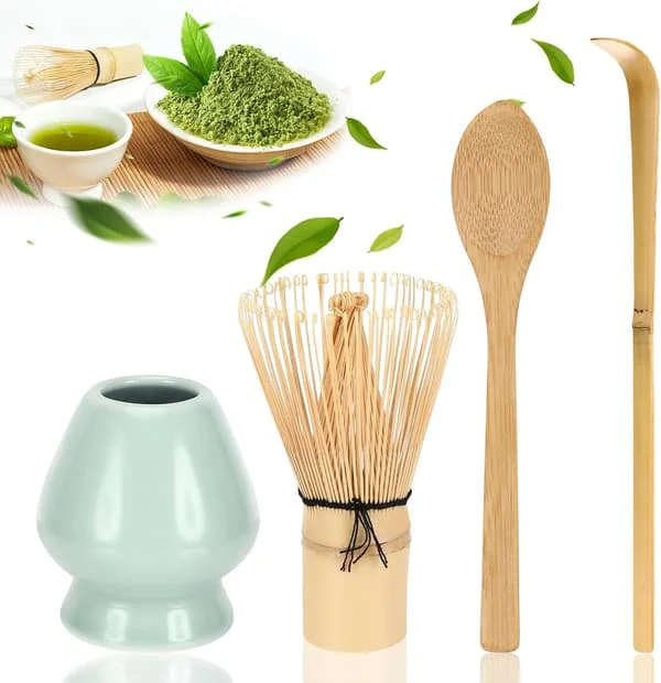 Pieces Matcha Visp Kit, Matcha Kit, 80-taggers Bambus Matcha Visp, Tradisjonell Skje, Vispholder, til Jul og Bursdag