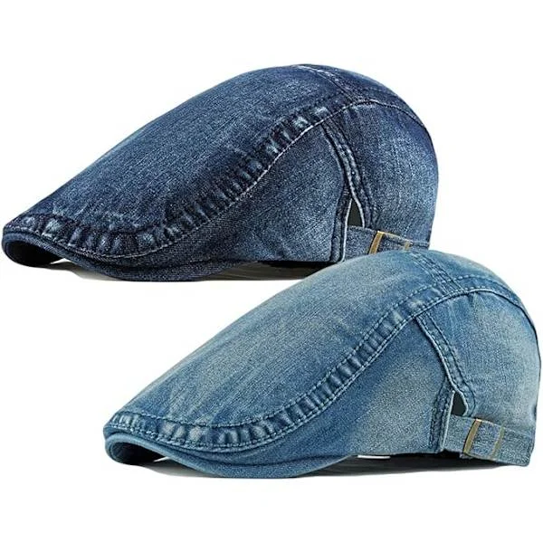 2-pack Herr Denim Bomull Newsboy Keps Ivy Gatsby Körning Jakt Cabbie Hattar