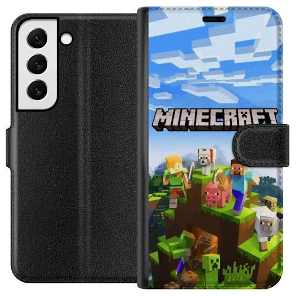 Kompatibelt Plånboksfodral till Samsung Galaxy S22+ 5G Minecraft Creeper block pixel retro spelande