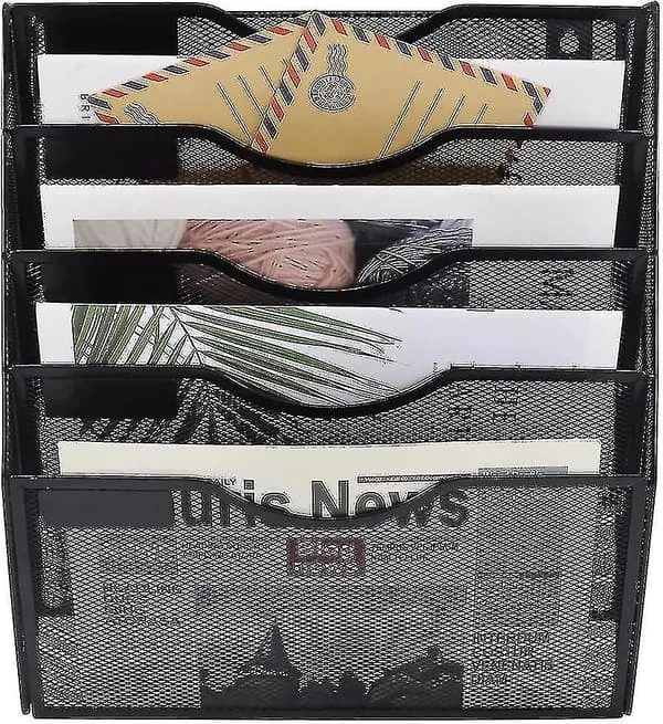 (SC){YM}5-Tier Wall Mounted File Holder Hanging Mail Organizer Metal Wall Mounted Magazine Rack, Black