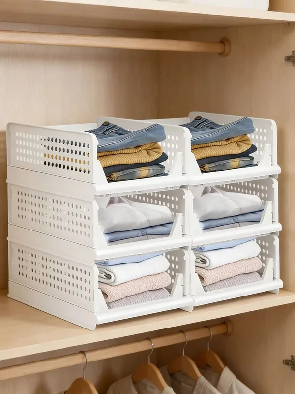 AliExpress - Lot de 3 Rangement Vêtement, Organisateur Armoire Vêtement, Boite de Rangement Empilable en Plastique, Tiroir Coulissant pour Placard, 