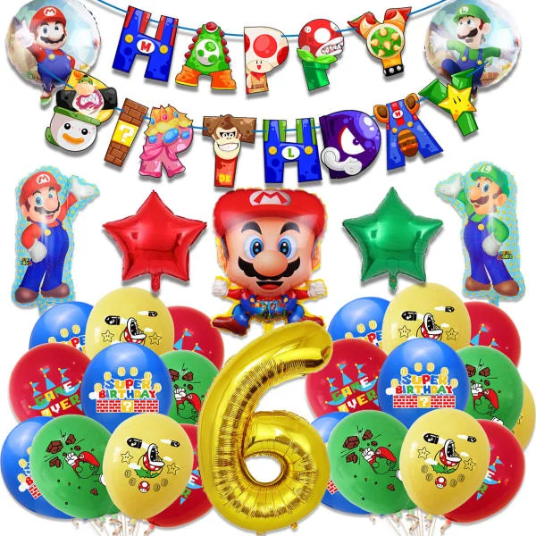 Mario Fødselsdagspynt Happy Birthday Sæt Super Bros Folieballoner til Drenge Piger Fødselsdag Brusebad Mario Temafest Pynt