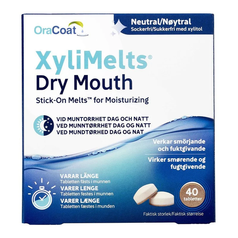Xylimelts Klebetabletter mot munntørrhet nøytral, 40 stk.