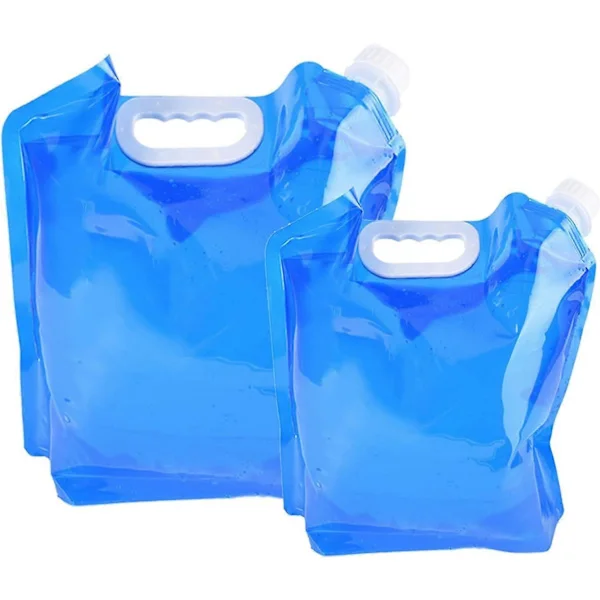 2-pak Sammenfoldelig Vandbeholder, 5L+10L Udendørs Sammenfoldelig Vandpose Bil Vandbeholder til Sport Camping Vandring Picnic BBQ Vandtæt Gave