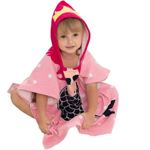 Mordely Kids Bath/Pool/Beach Hooded Poncho, Cartoon Animal Pattern Cotton Beach Towel for Baby and Children
