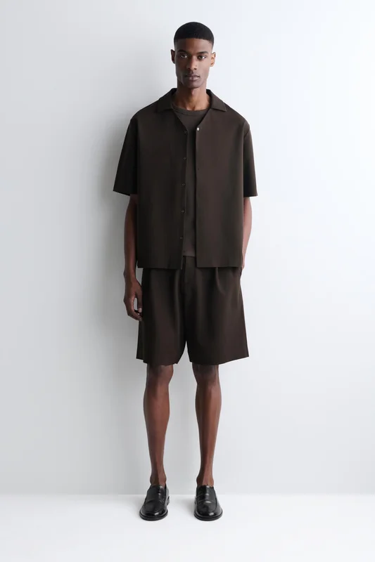 COS Men's Milano-Jersey Short-Sleeve Shirt in Brown