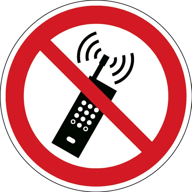 Skilt, Mobiltelefon forbudt, selvklæbende polyester, Ø 100 mm