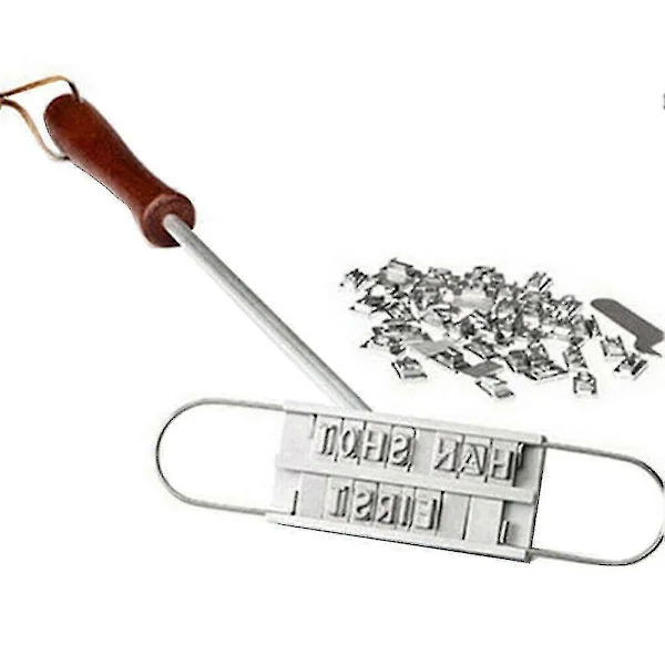 Tryckt Grilljärn med Trähandtag för Köttmärkning DIY Steak Branding Iron Verktyg BBQ