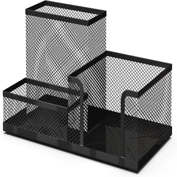 Svart Metallnät Skrivbordsorganisatör och Pennhållare - Kontorstillbehör - 20,3x10,3x10,3 cm - Svart