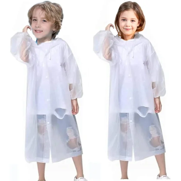 2-pack Barn Regnponcho Vattentät Regnponcho Regnskydd Återanvändbar Regnponcho för Cykel Disney Vandring Cykling Resa, Vit, One Size