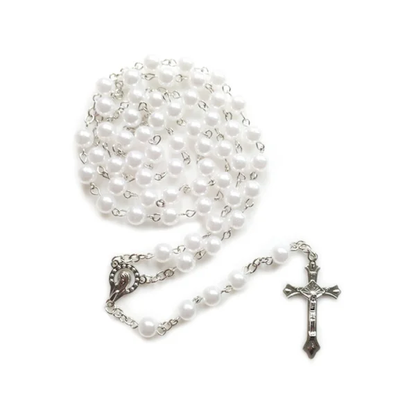 Moderigtig rosenkrans til kors halskæde Jesus krucifiks vedhæng imiteret perle perler halskæde ornament til kvinder pige kristen præ