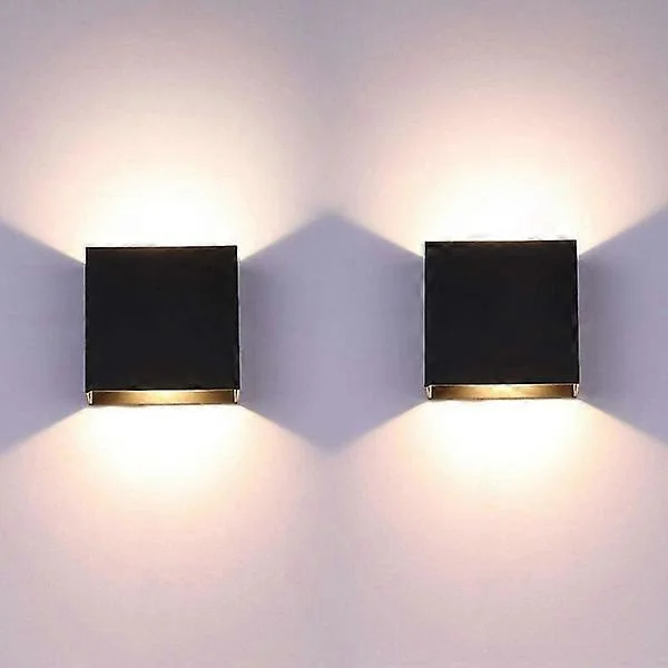 2-pack LED Vägglampa Inomhus Upp och Ner Vägglampa Svart Vägglampa Modern 6w Aluminiumbelysning för Vardagsrum Sovrum Badrum Kök, Varmvit