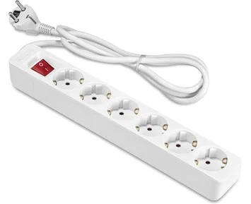 ON Extension lead 6-way socket grounded with switch, 1.5m white - 6-vägs grendosa med strömbrytare, 1,5 m