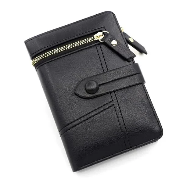 Women's PU Leather Tri-Fold Wallet Slim Card Wallet Small Coin Purse for Business Travel Office Outdoor (Black)