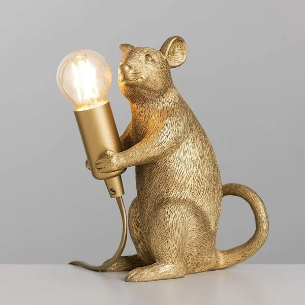 Metallisk Guld Rotte Design Bordlampe - Unik Dyre Muse Lampe til Stue, Soveværelse