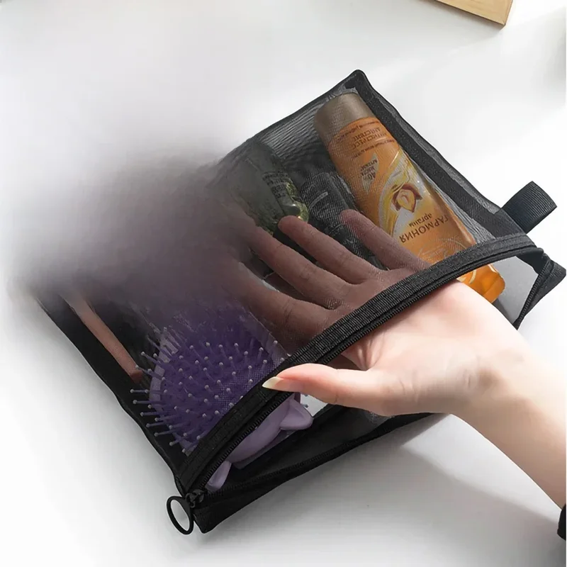 AliExpress - Sacs à cosmétiques transparents en maille pour femmes, trousse de maquillage noire, étui de rangement de toilette de voyage Portable, 