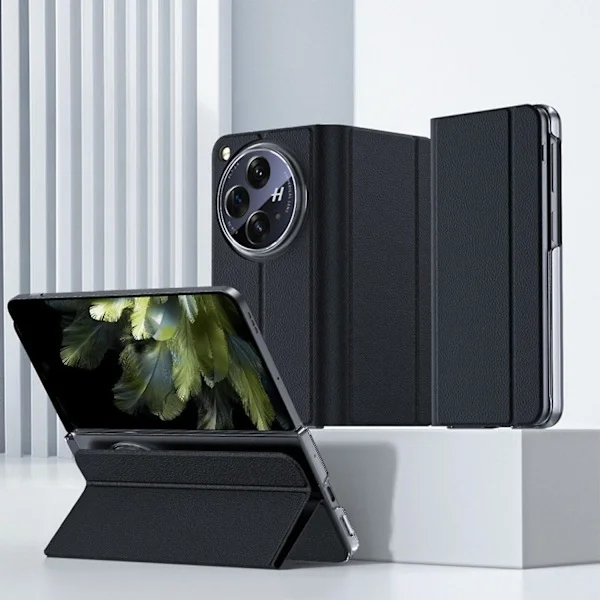 Magnetisk Beskyttelsesetui til Oneplus Open Flip Case, Minimalistisk Læder Støttefod Cover Fuld Krops Beskyttende Telefonetui