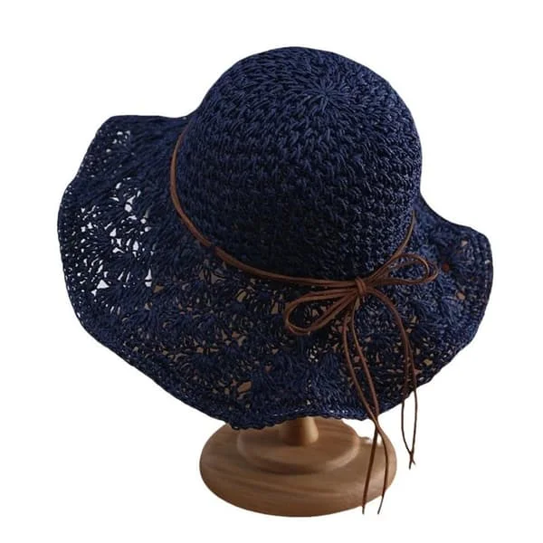 Handmade Women's Sun Hat for Summer and Beach, UV Protected Wide Brim Foldable Hat with Wave Edge, Designed for Vacation and Outdoor Use, with Tie 