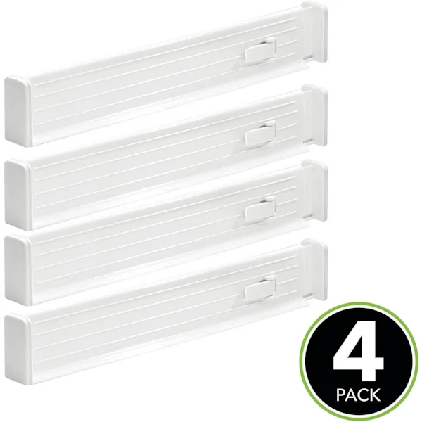 Adjustable Drawer Dividers - Plastic, Durable, White - For Bathroom, Bedroom - 4 Pcs