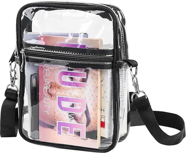 Gennemsigtig Crossbody Skuldertaske gennemsigtig taske Kvinder & Mænd Skuldertaske vandtæt gennemsigtig toilettaske med justerbar skulderrem Sort