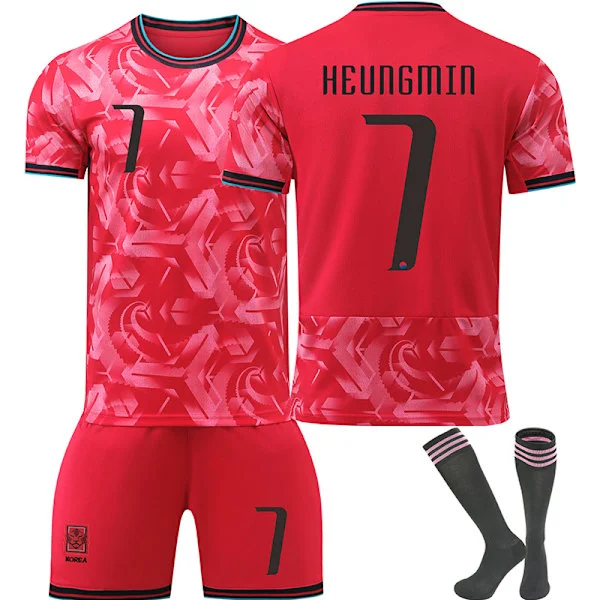 2024-2025 Sydkorea Hemma Tröja No.7 HEUNGMIN Barn Fotbollströja, Barn Tröjor Med Strumpor Fotbollströja Set 26