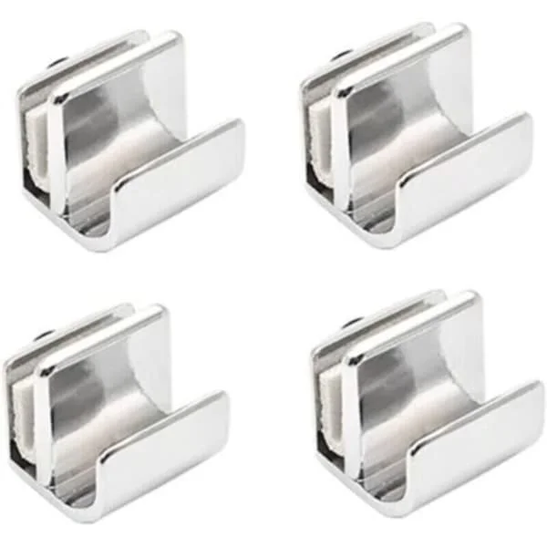 Set med 4 handtag för glasdörrar, tillverkade av zinklegering, utan borrning, för vitrinskåp, skåp, lådor 3 till 5 mm tjocka.