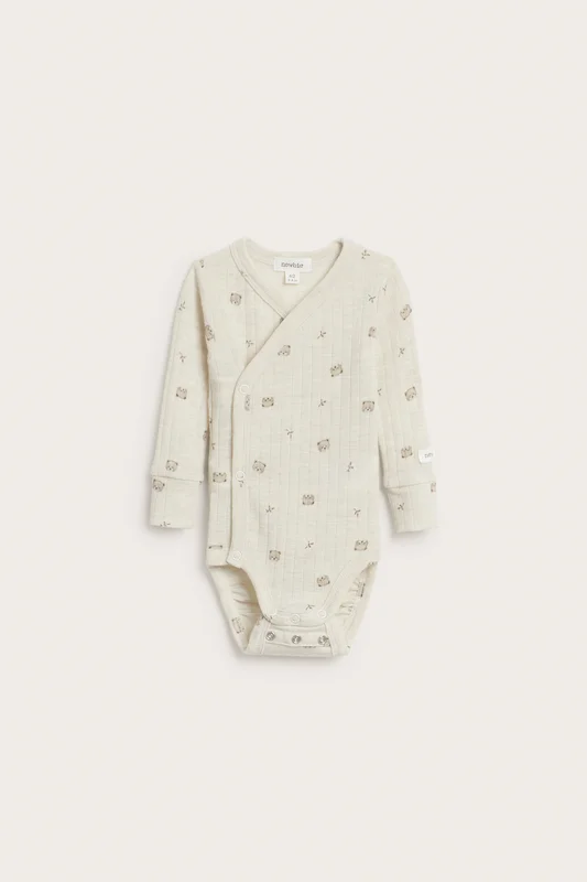 Newbie | Ribbad body i ull Melerad beige 86 | Baby